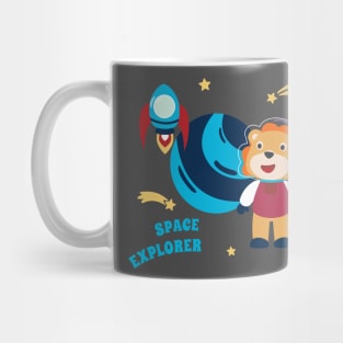 Space lion or astronaut in a space suit with cartoon style Mug